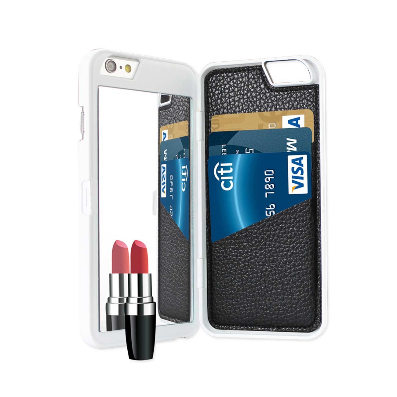 Wallet Case Hidden Mirror Kickstand Function iPhone 6/ 6S White Color