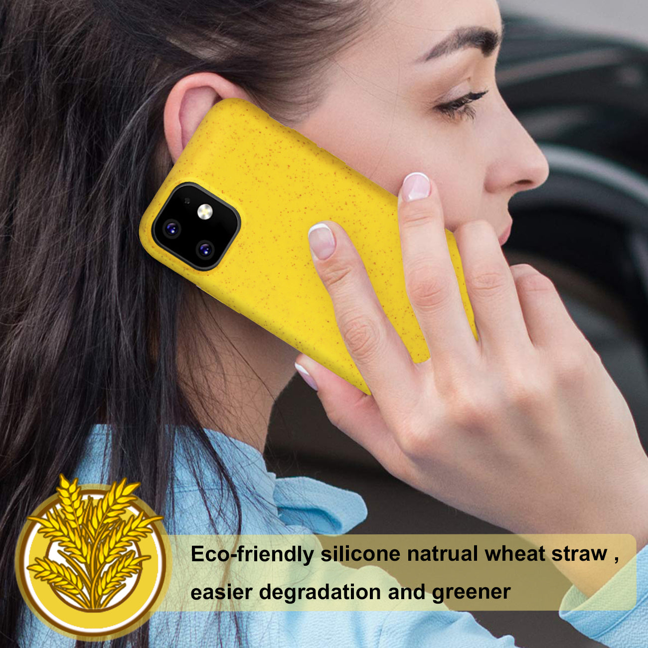 Phone Case Silicone Wheat Bran Material Apple iPhone 11 Yellow Color