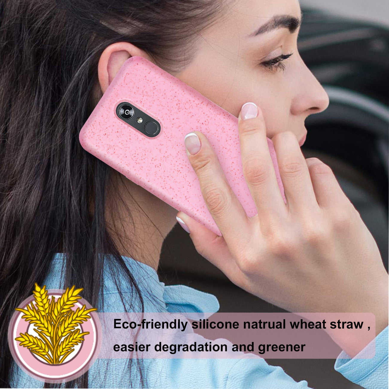 Phone Case Silicone Wheat Bran Material LG Stylo 5 Pink Color