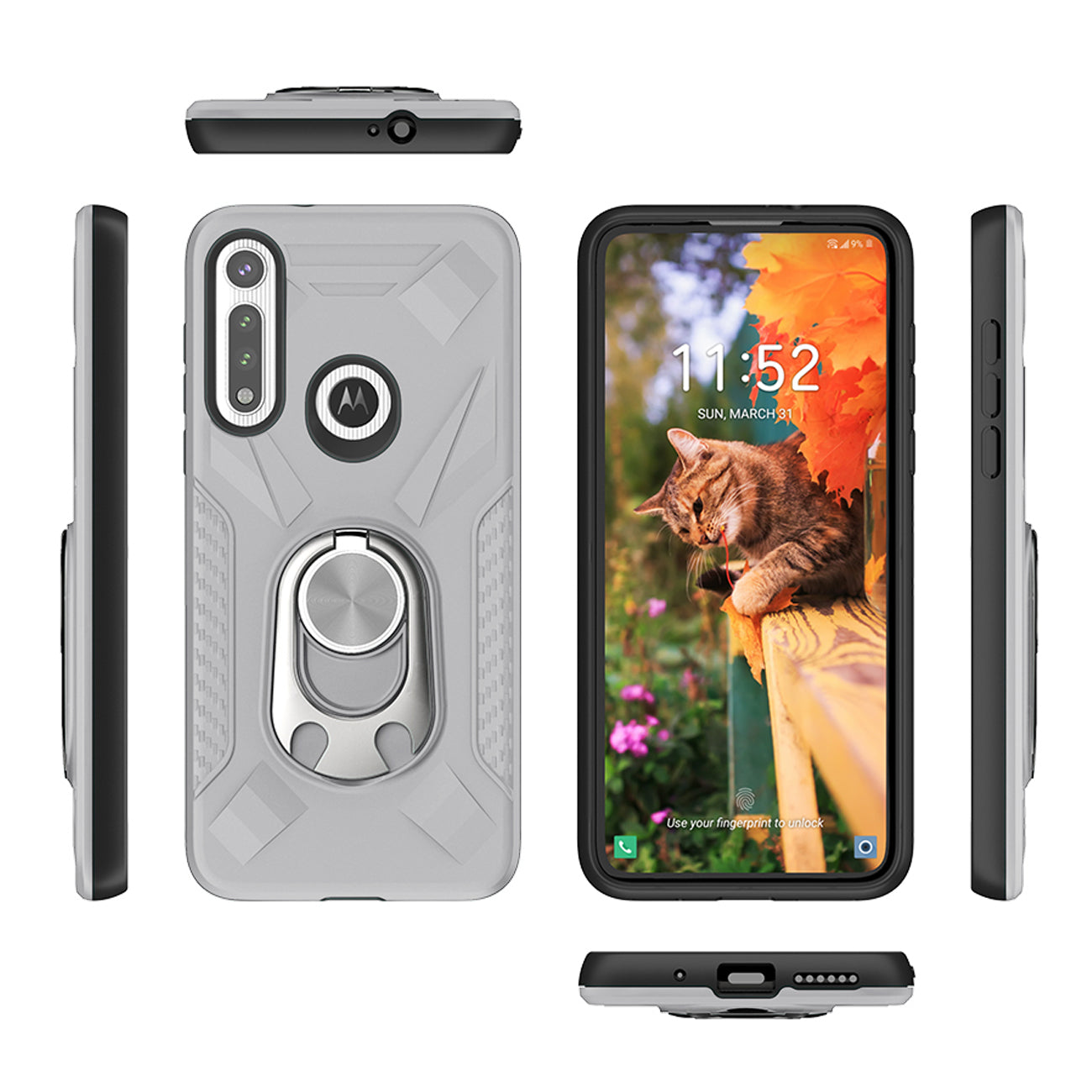 Case With Ring Holder Motorola Moto G Fast Silver Color