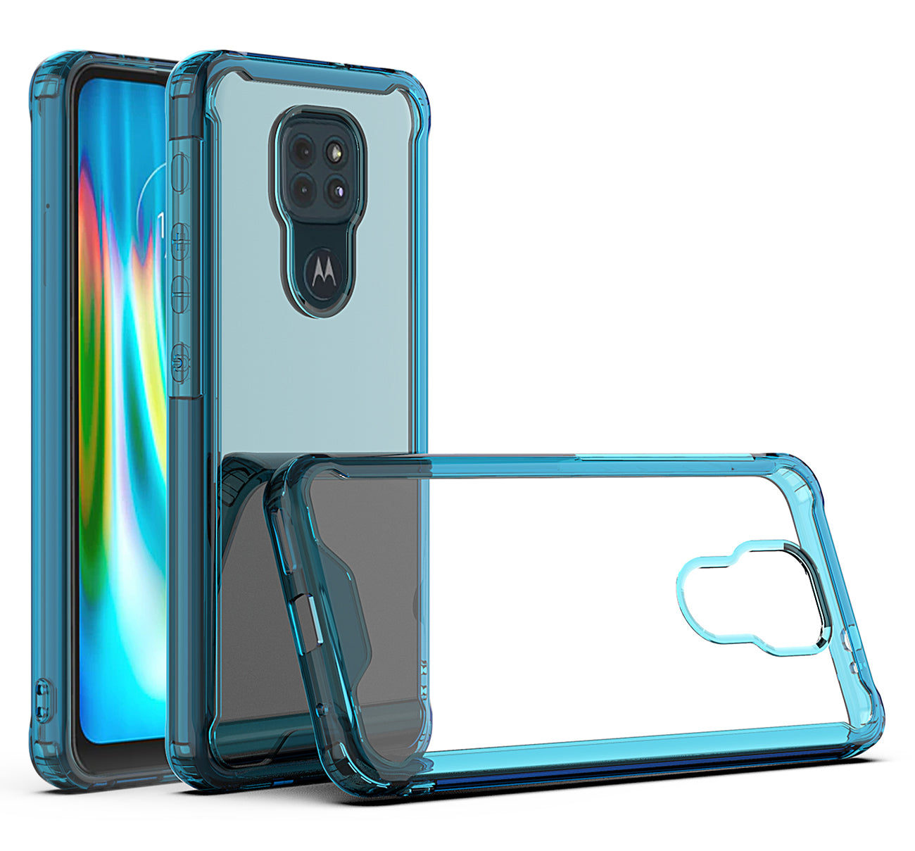 Case Bumper TPU And PC High Quality Moto E7 Plus/ G9/ G9 Play Clear Blue Color