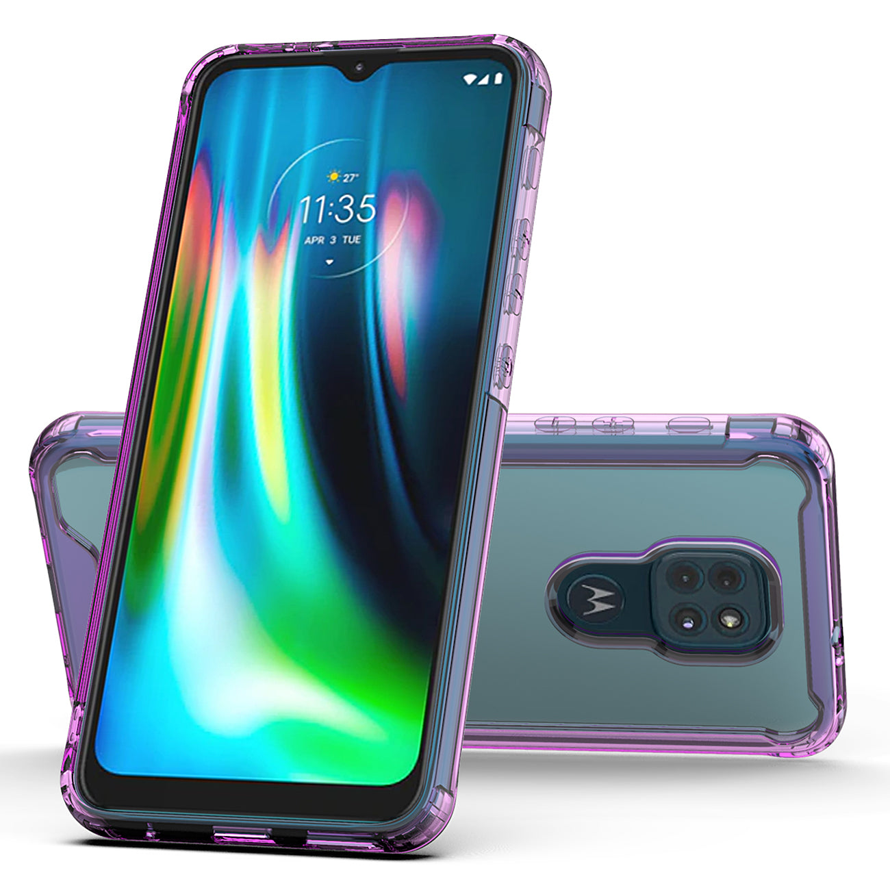 Case Bumper TPU And PC High Quality Clear Moto E7 Plus/ G9/ G9 Play Purple Color