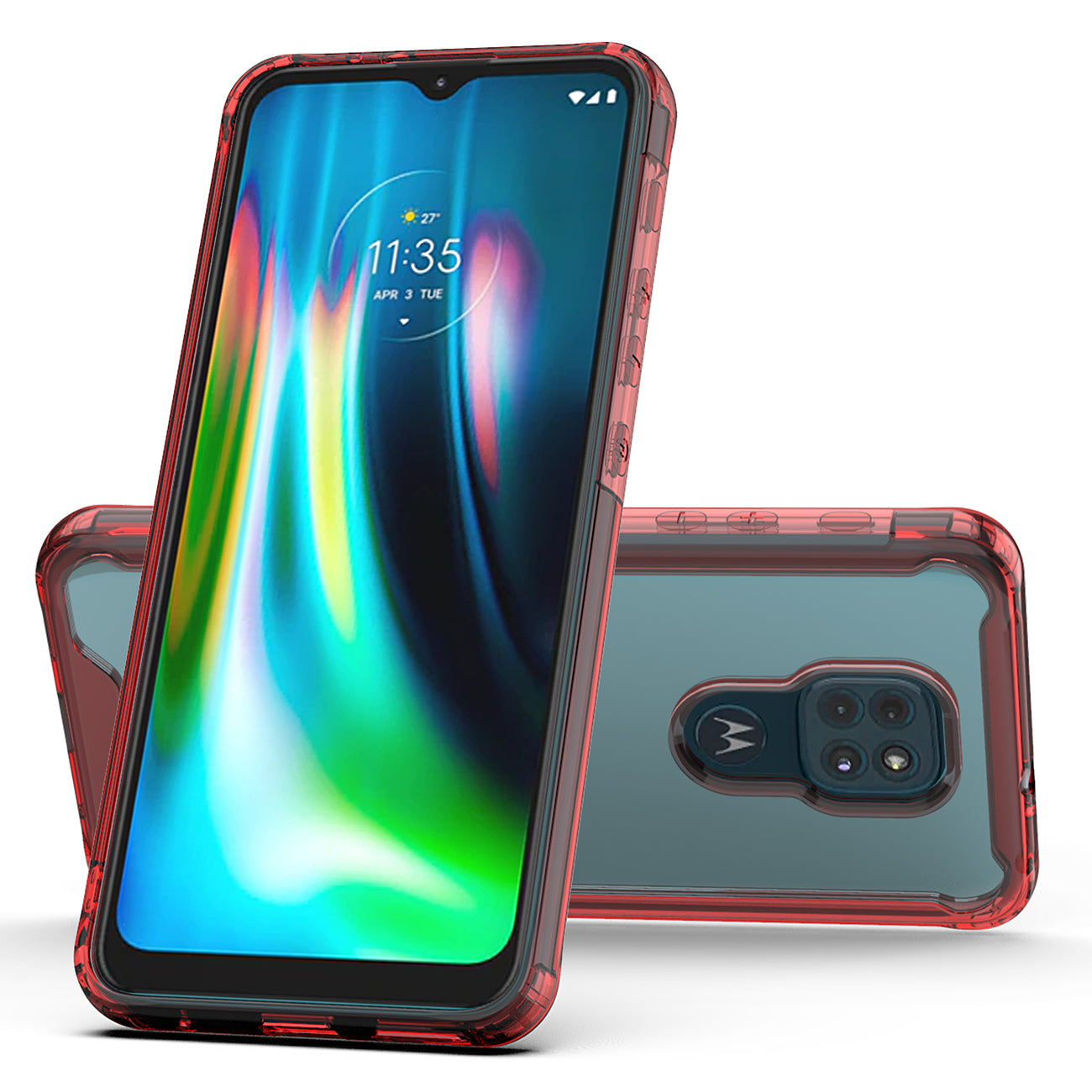 Case Bumper TPU And PC High Quality Moto E7 Plus/ G9/ G9 Play Clear Red Color