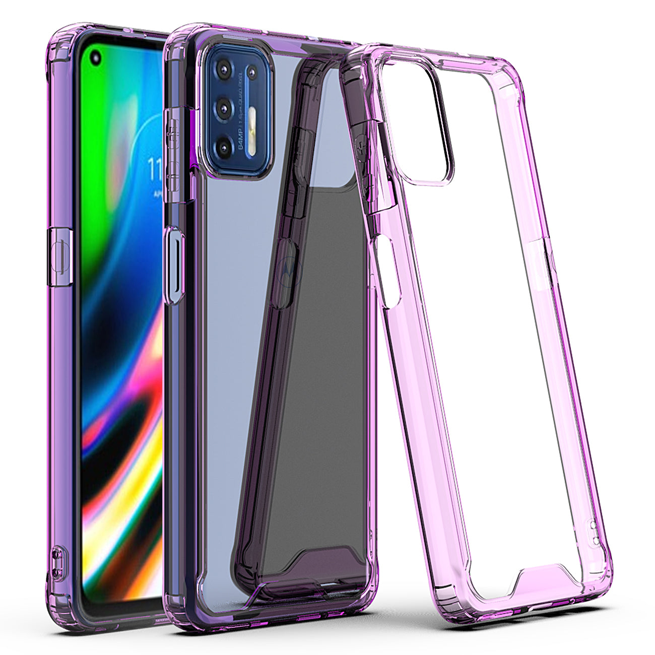 Case Bumper TPU And PC Clear High Quality Moto G9 Plus Purple Color