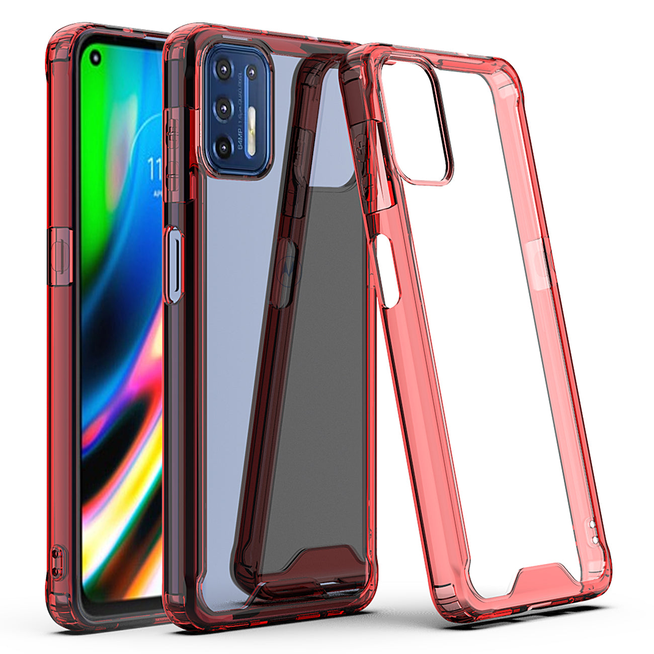 Case Bumper TPU And PC Clear High Quality Moto G9 Plus Red Color