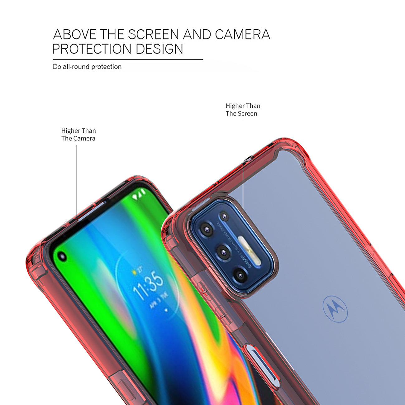 Case Bumper TPU And PC Clear High Quality Moto G9 Plus Red Color