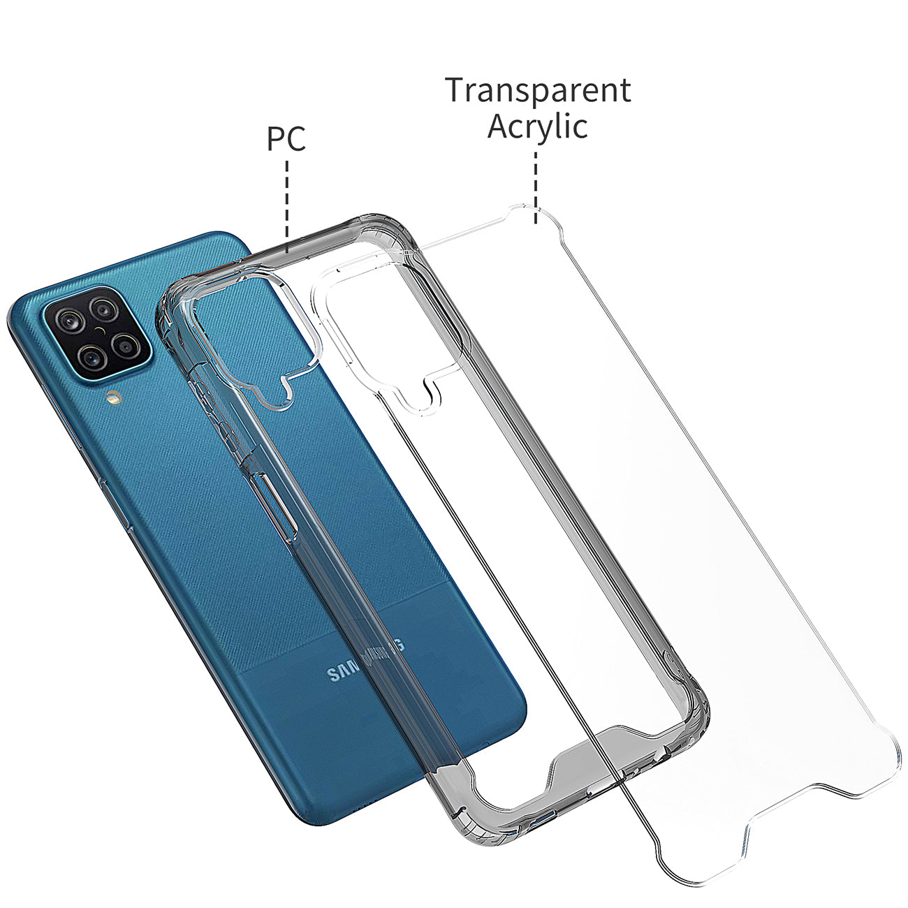 Case Bumper PC And TPU High Quality 2X For Samsung Galaxy A12 5G Clean Black Color