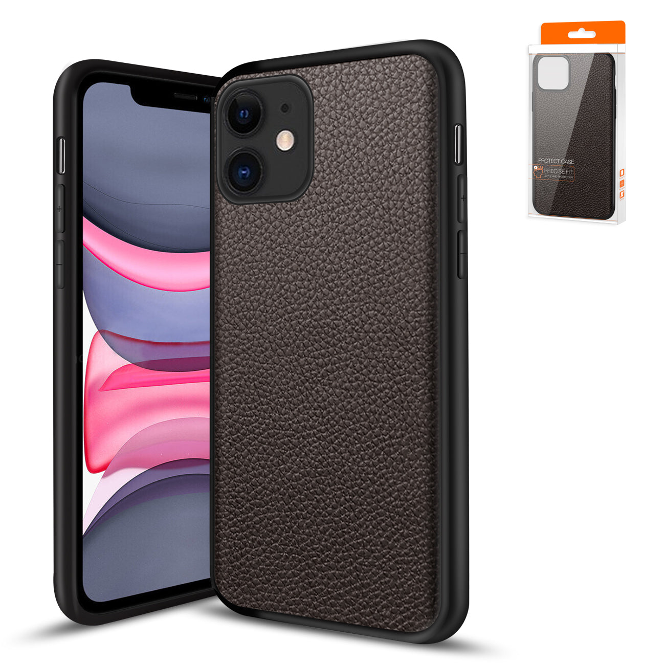Reiko Premium PU Leather Outside and Flexible TPU Silicone Hybrid Slim Case for IPhone 11