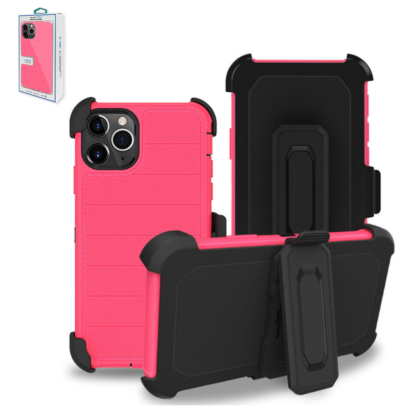 Case Holster Combo Hybrid 3-In-1 Heavy Duty Apple iPhone 11 Pro Max Hot Pink Color