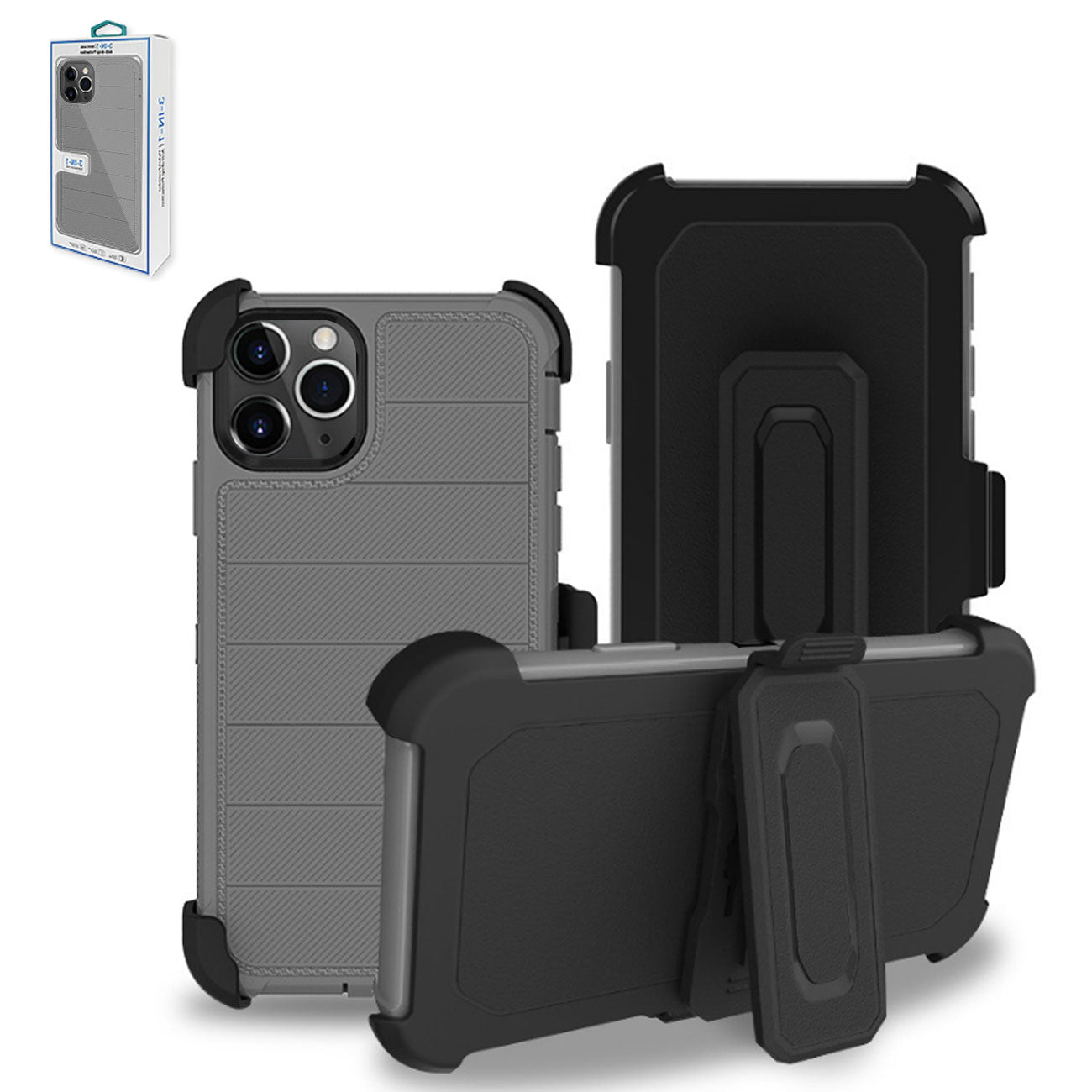 Case Holster Combo Hybrid 3-In-1 Heavy Duty Apple iPhone 11 Pro Gray Color