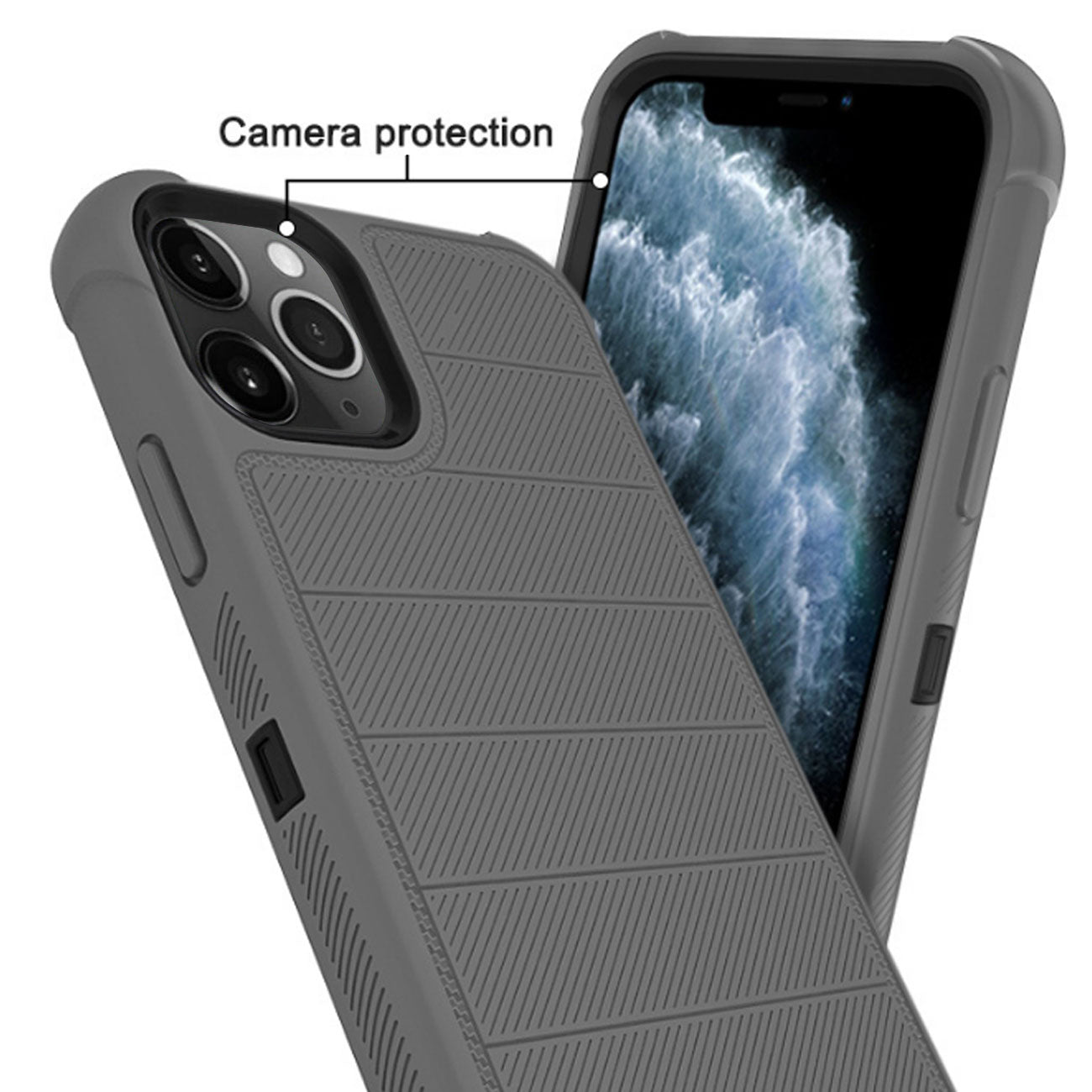 Case Holster Combo Hybrid 3-In-1 Heavy Duty Apple iPhone 11 Pro Gray Color