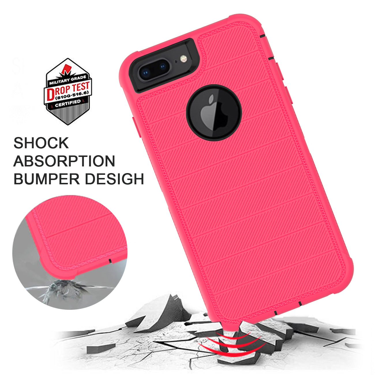 APPLE IPHONE 8 Plus MAX 3-In-1 Hybrid Heavy Duty Holster Combo Case In Hot Pink