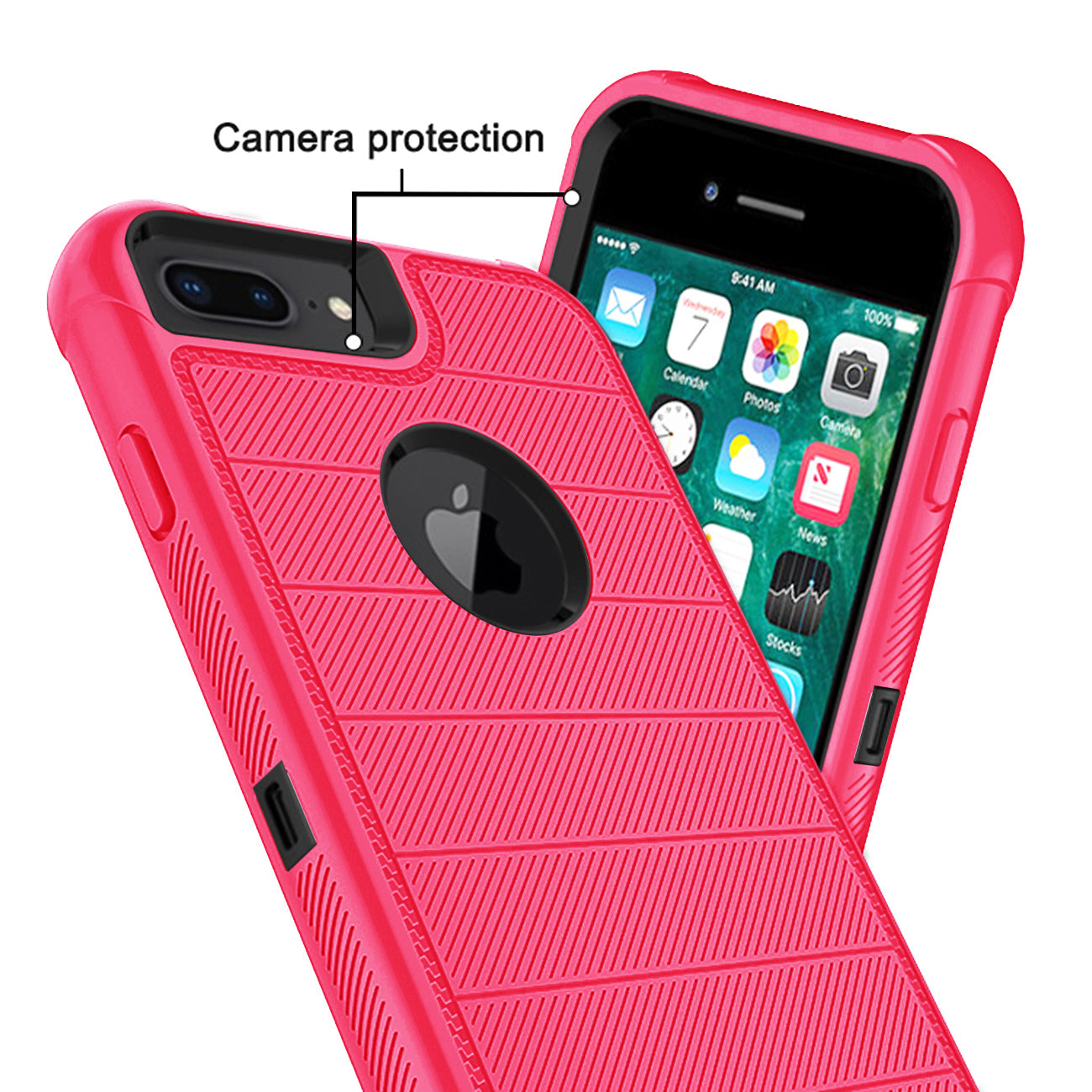 APPLE IPHONE 8 Plus MAX 3-In-1 Hybrid Heavy Duty Holster Combo Case In Hot Pink