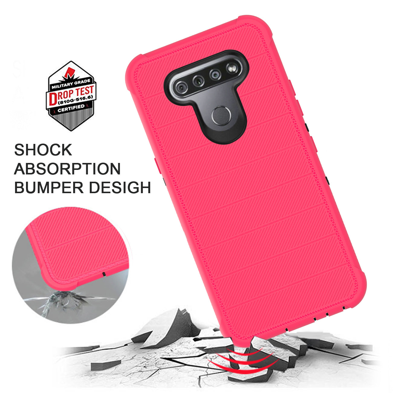 Case Holster Combo Hybrid Heavy Duty 3-In-1 LG K51 Hot Pink Color