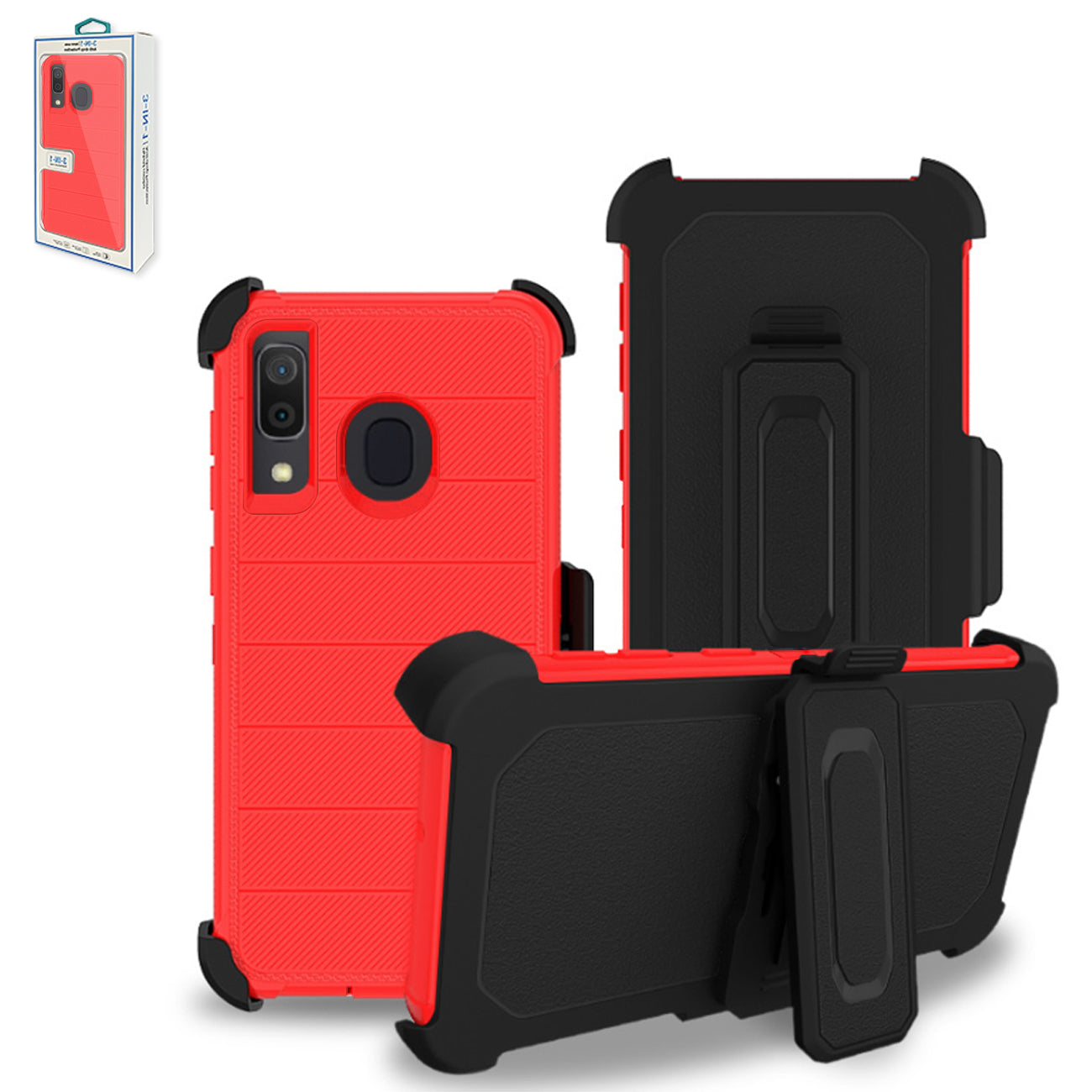 Case Holster Combo Hybrid 3-In-1 Heavy Duty Red Color