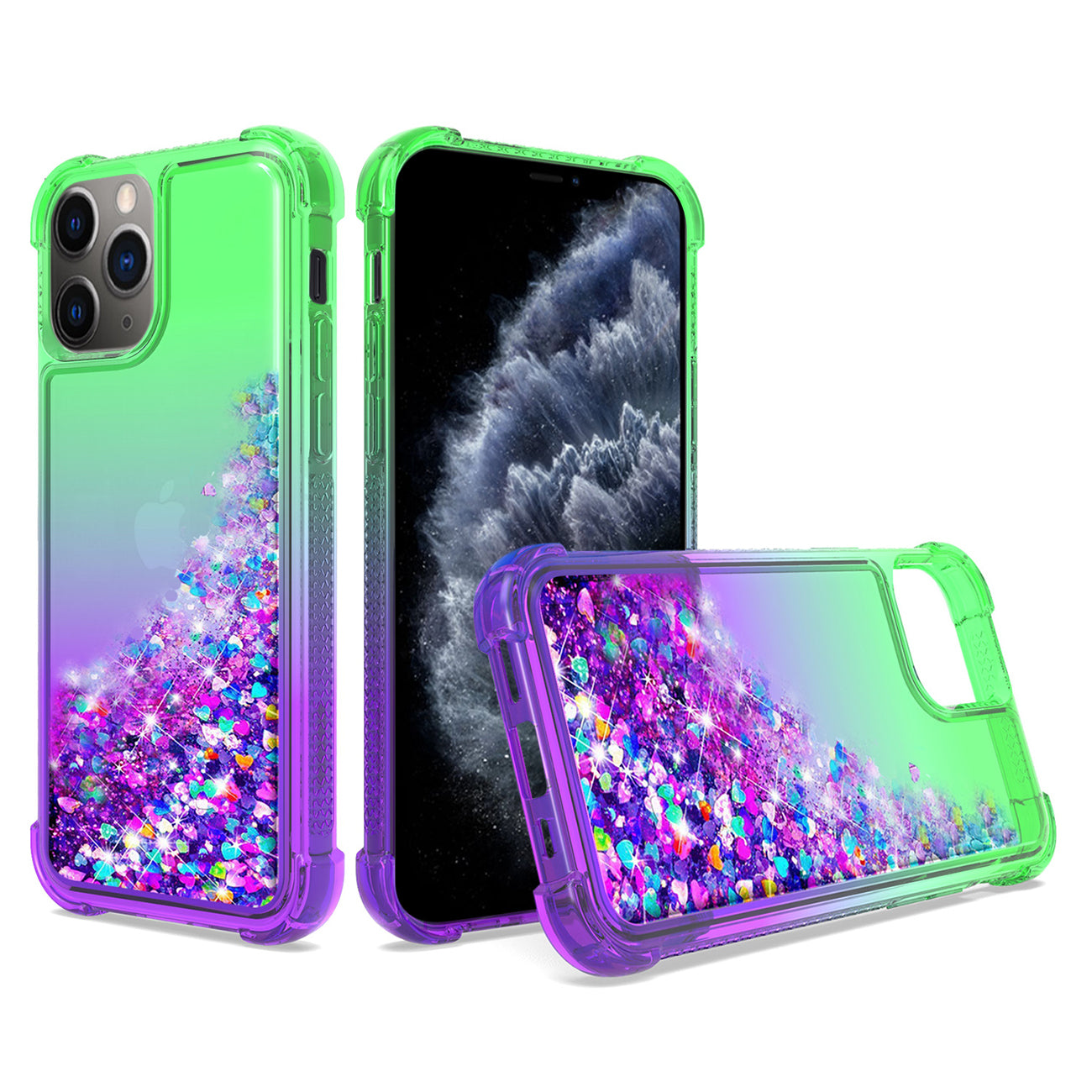 Case Bumper Shiny Flowing Glitter Liquid Apple iPhone 11 Pro Max Green Color