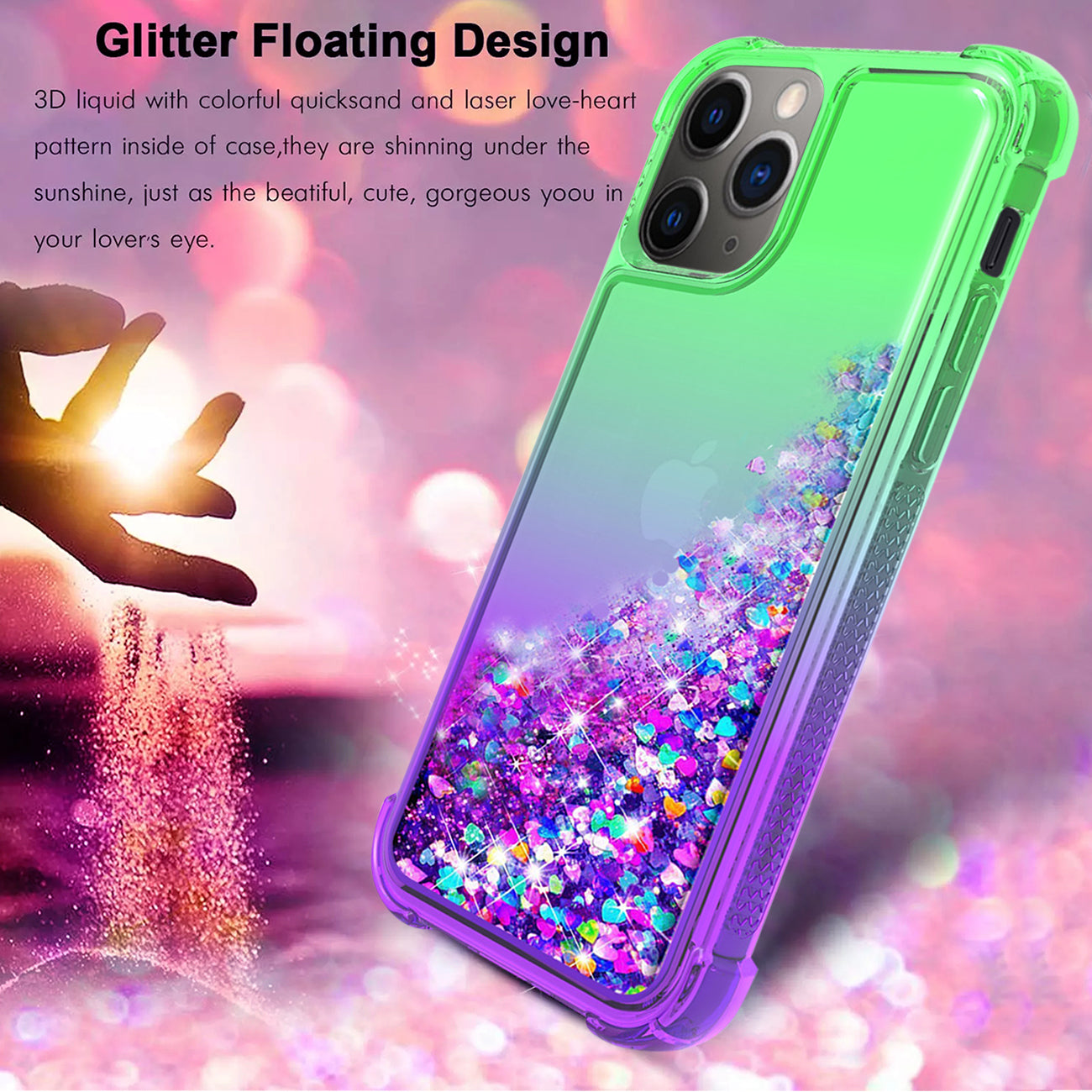 Case Bumper Shiny Flowing Glitter Liquid Apple iPhone 11 Pro Max Green Color