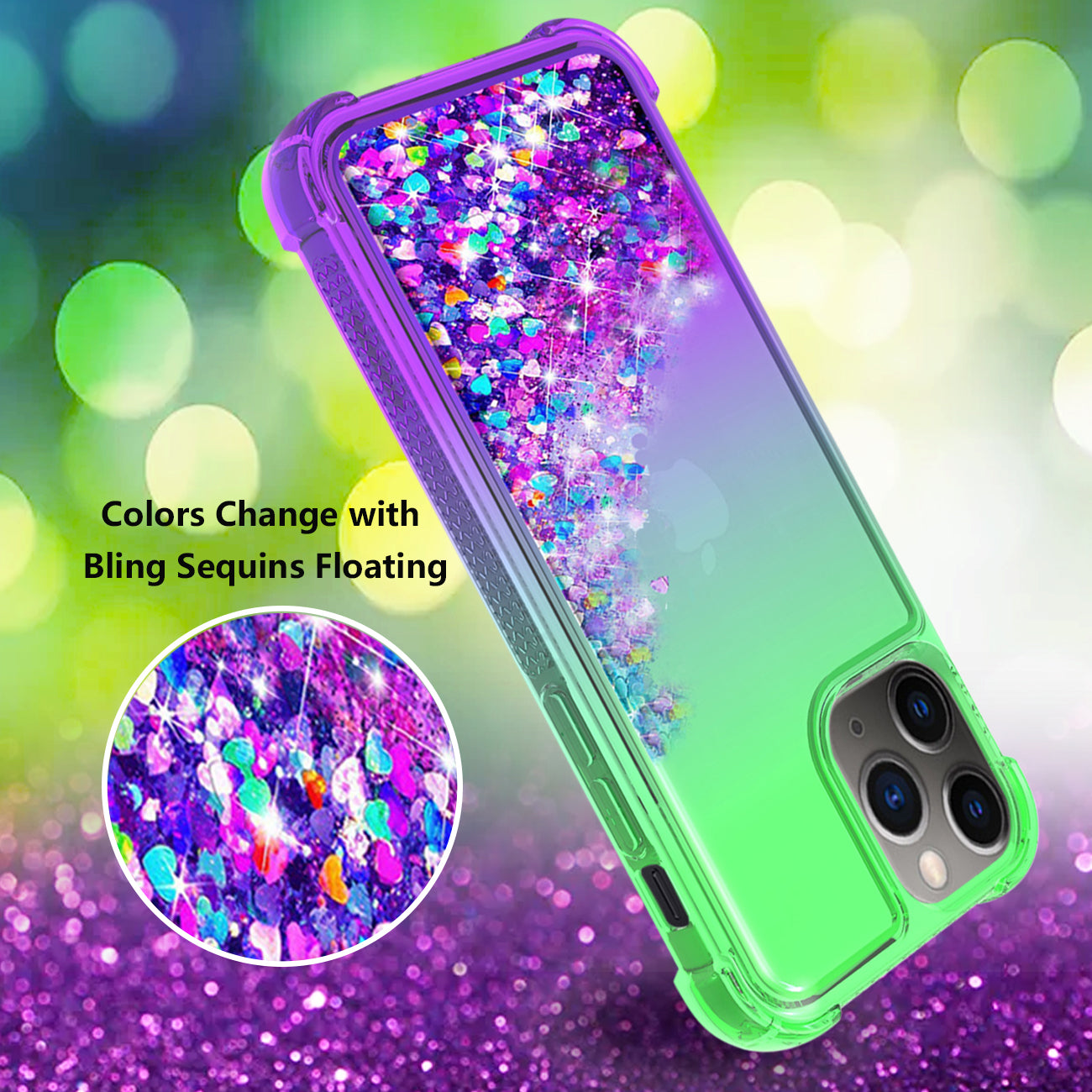 Case Bumper Shiny Flowing Glitter Liquid Apple iPhone 11 Pro Max Green Color
