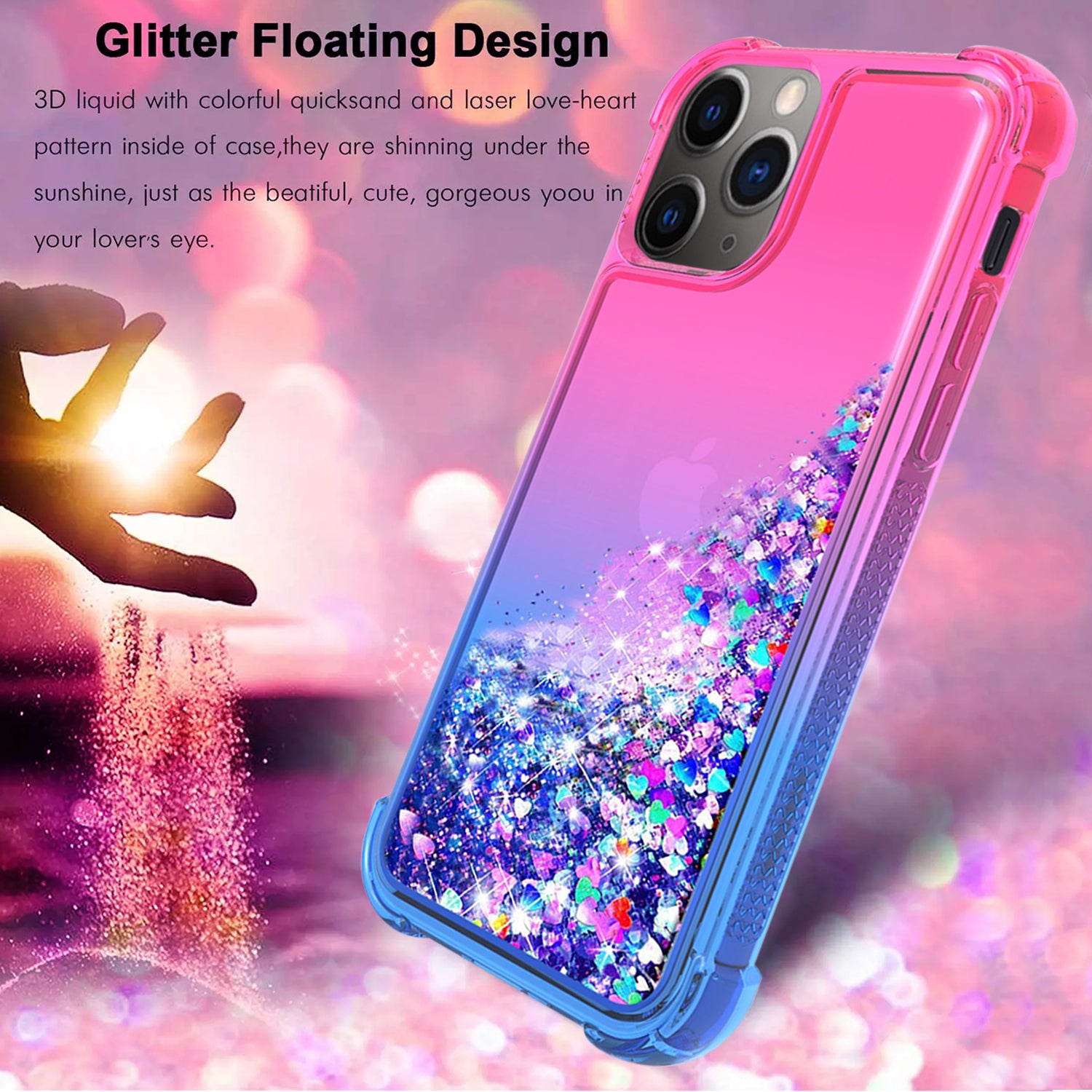 Case Bumper Shiny Flowing Glitter Liquid Apple iPhone 11 Pro Max Pink Color