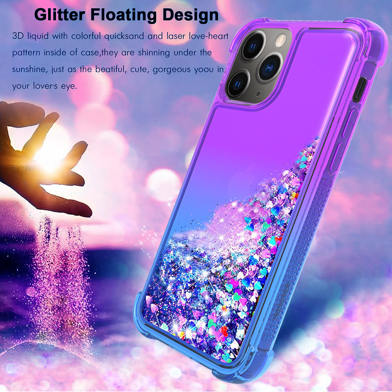 Case Bumper Shiny Flowing Glitter Liquid Apple iPhone 11 Pro Max Purple Color