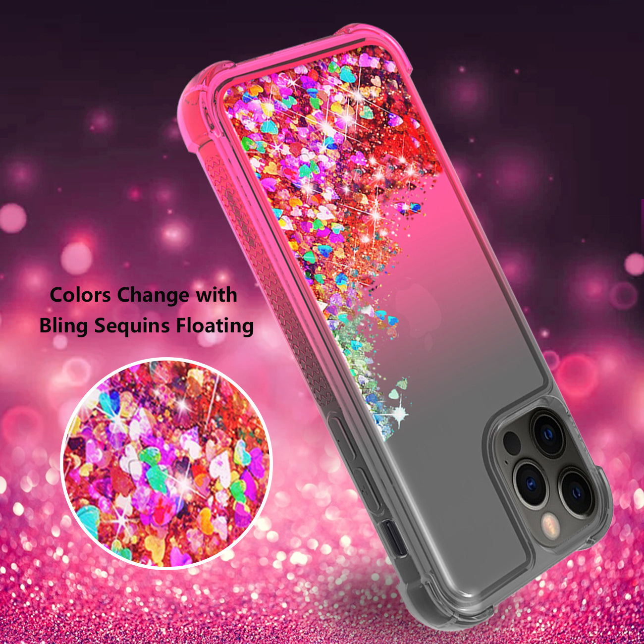 Case Bumper Shiny Flowing Glitter Liquid Apple iPhone 12/ iPhone 12 Pro Black Color