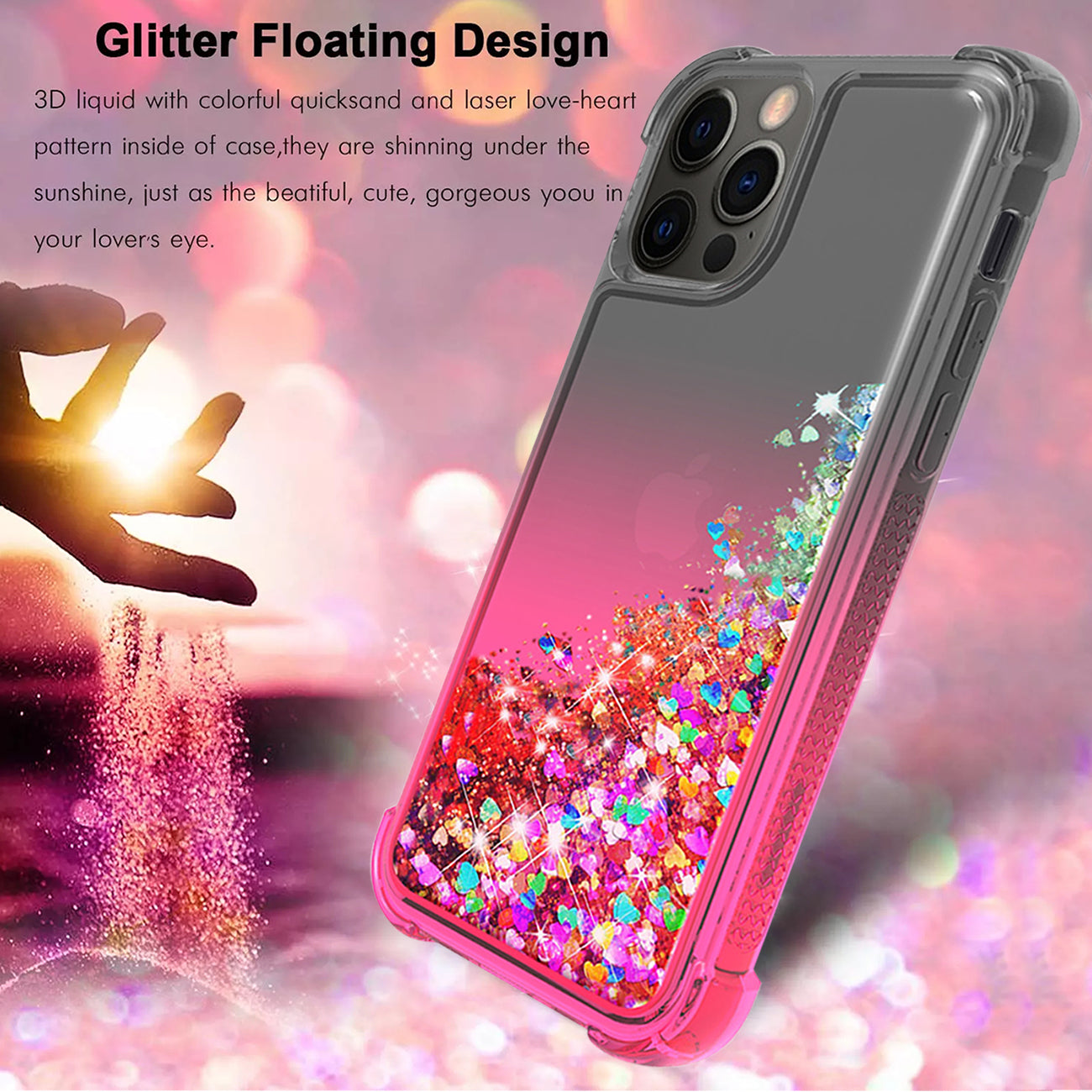 Case Bumper Shiny Flowing Glitter Liquid Apple iPhone 12/ iPhone 12 Pro Black Color