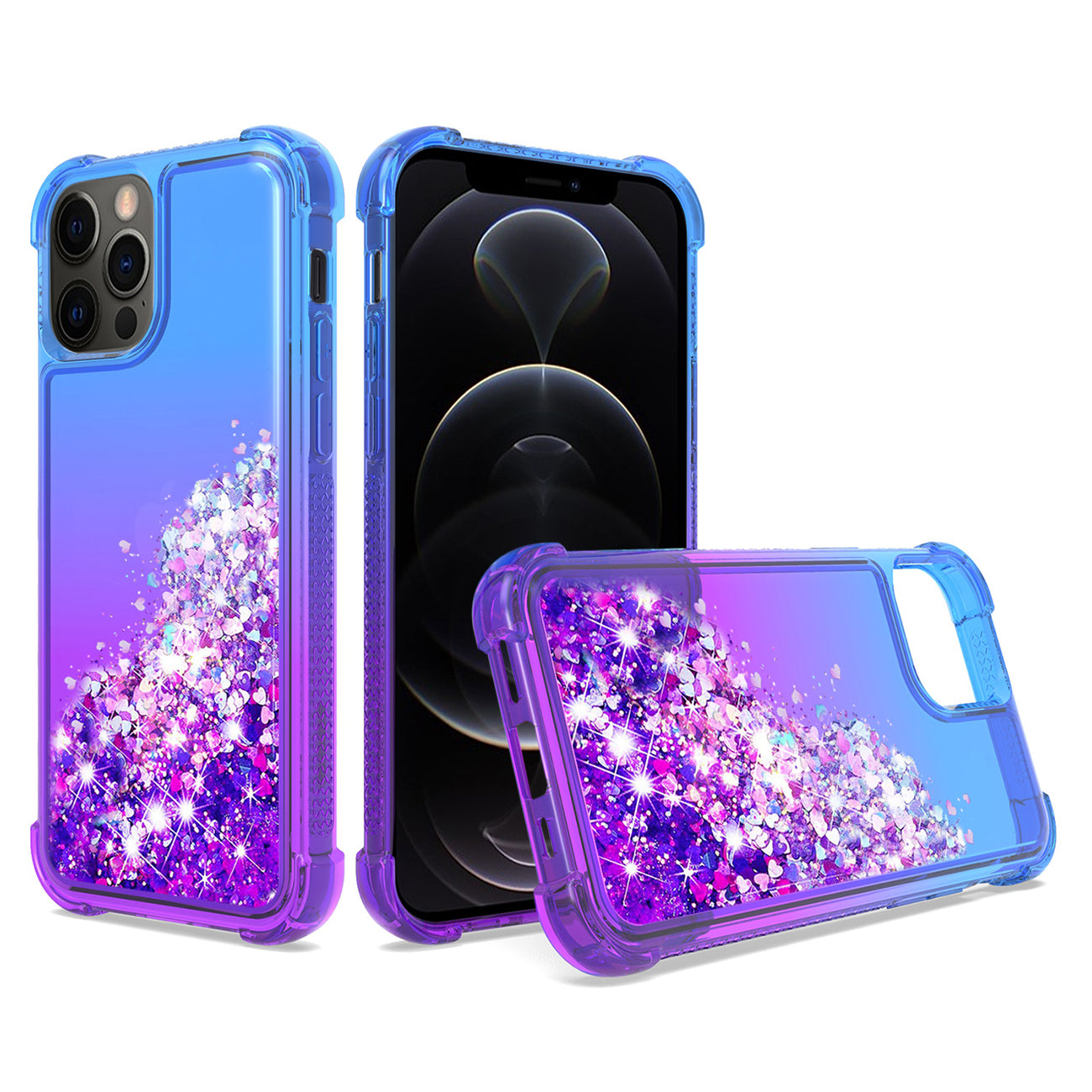 Case Bumper Shiny Flowing Glitter Liquid Apple iPhone 12/ iPhone 12 Pro Blue Color