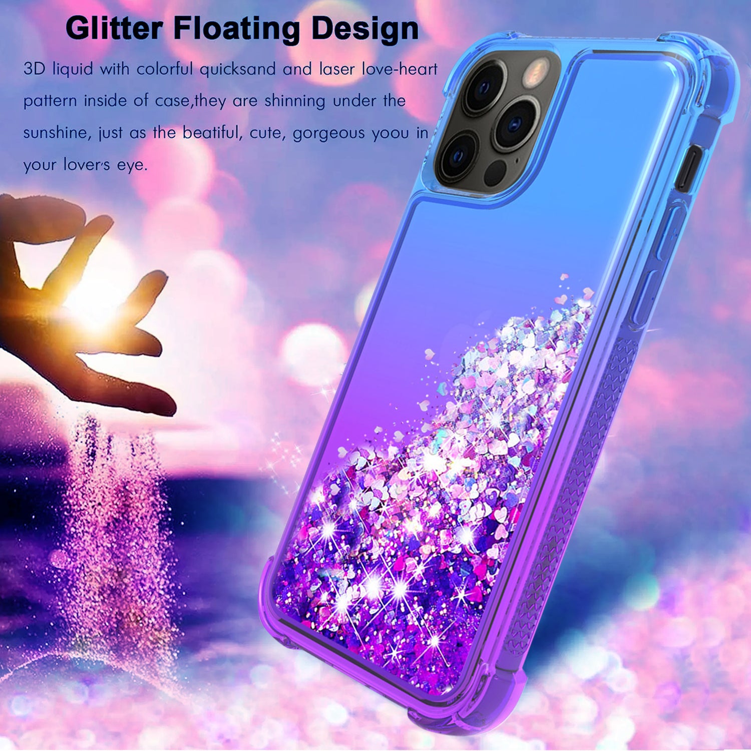 Case Bumper Shiny Flowing Glitter Liquid Apple iPhone 12/ iPhone 12 Pro Blue Color