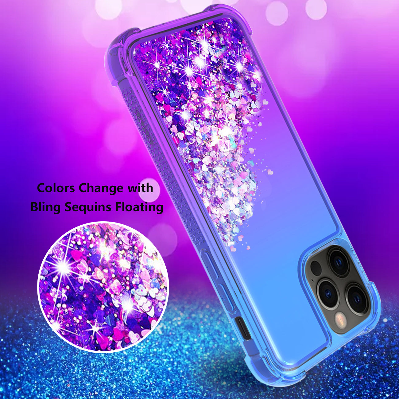 Case Bumper Shiny Flowing Glitter Liquid Apple iPhone 12/ iPhone 12 Pro Blue Color