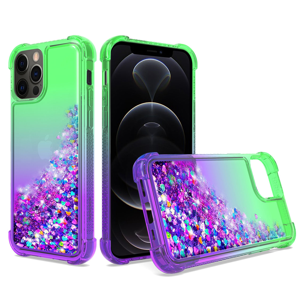 Case Bumper Shiny Flowing Glitter Liquid Apple iPhone 12/ iPhone 12 Pro Green Color