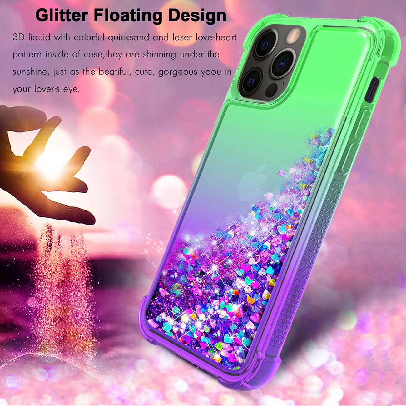 Case Bumper Shiny Flowing Glitter Liquid Apple iPhone 12/ iPhone 12 Pro Green Color