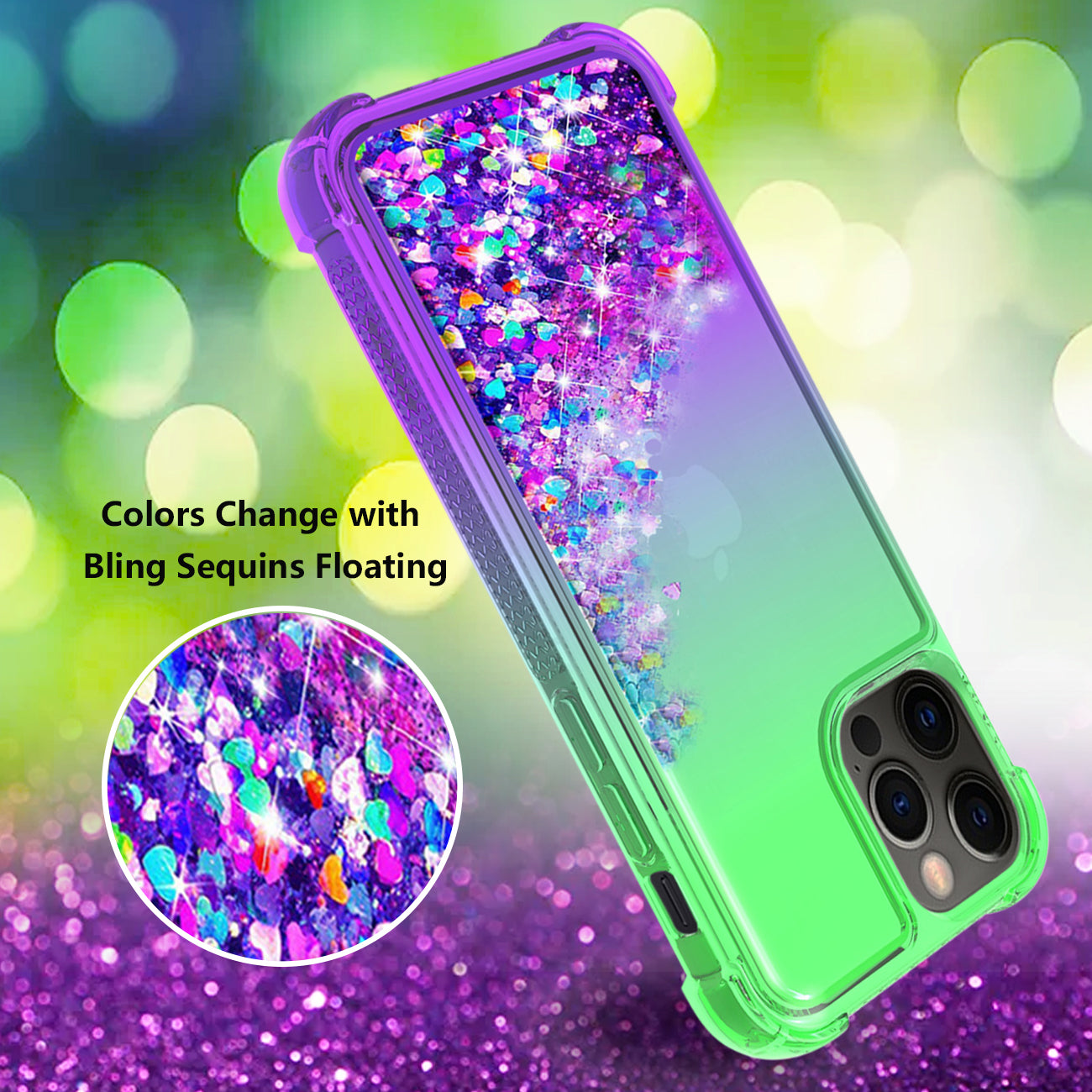 Case Bumper Shiny Flowing Glitter Liquid Apple iPhone 12/ iPhone 12 Pro Green Color