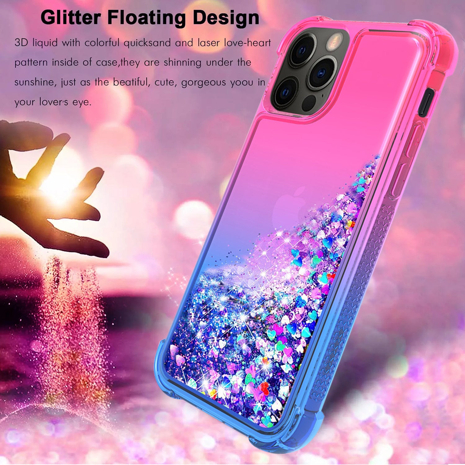 Case Bumper Shiny Flowing Glitter Liquid Apple iPhone 12/ iPhone 12 Pro Pink Color