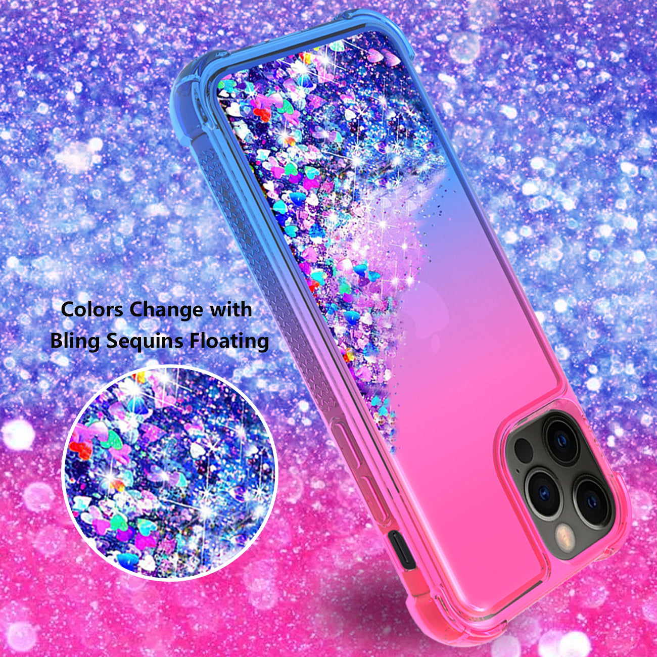 Case Bumper Shiny Flowing Glitter Liquid Apple iPhone 12/ iPhone 12 Pro Pink Color