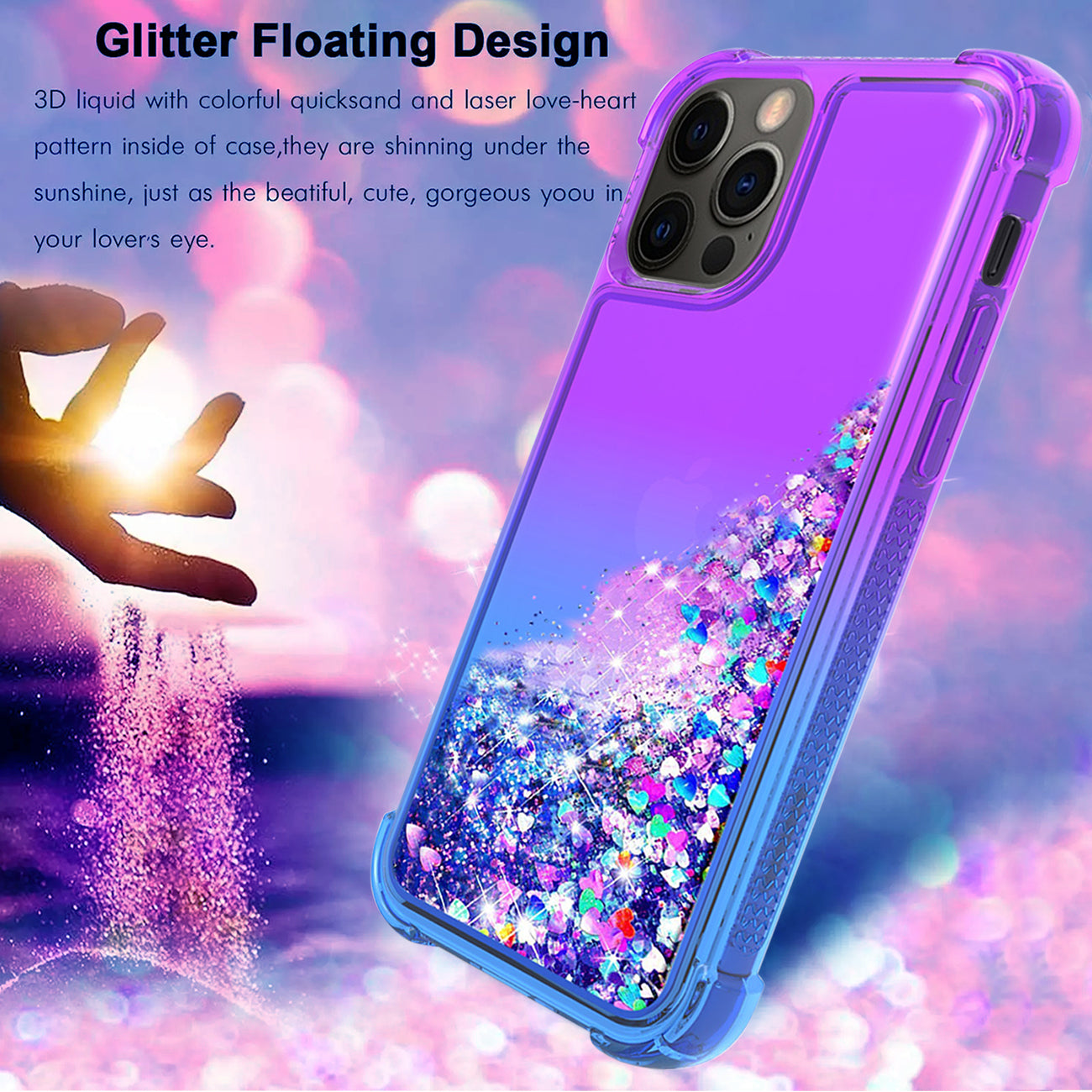 Case Bumper Shiny Flowing Glitter Liquid Apple iPhone 12/ iPhone 12 Pro Purple Color