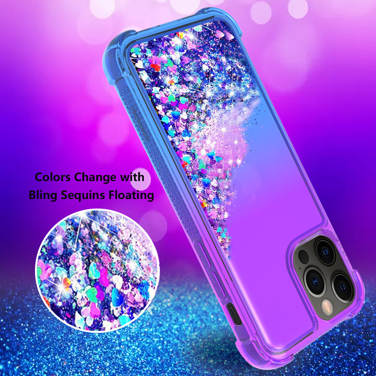 Case Bumper Shiny Flowing Glitter Liquid Apple iPhone 12/ iPhone 12 Pro Purple Color