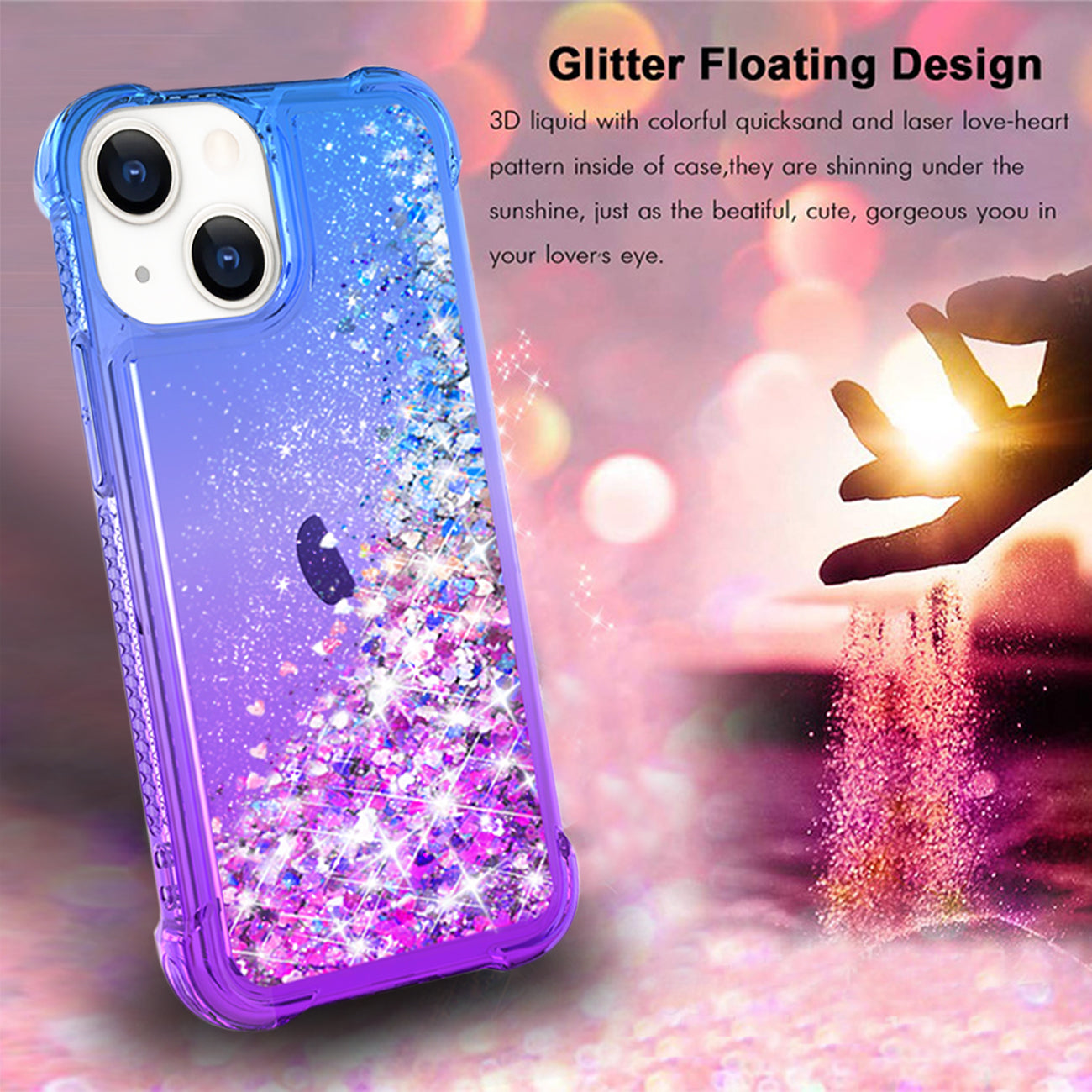 Shiny Flowing Glitter Liquid Bumper Case For APPLE IPHONE 13 In Blue