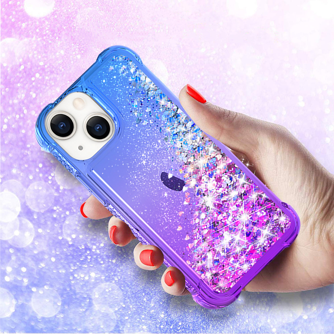 Shiny Flowing Glitter Liquid Bumper Case For APPLE IPHONE 13 In Blue
