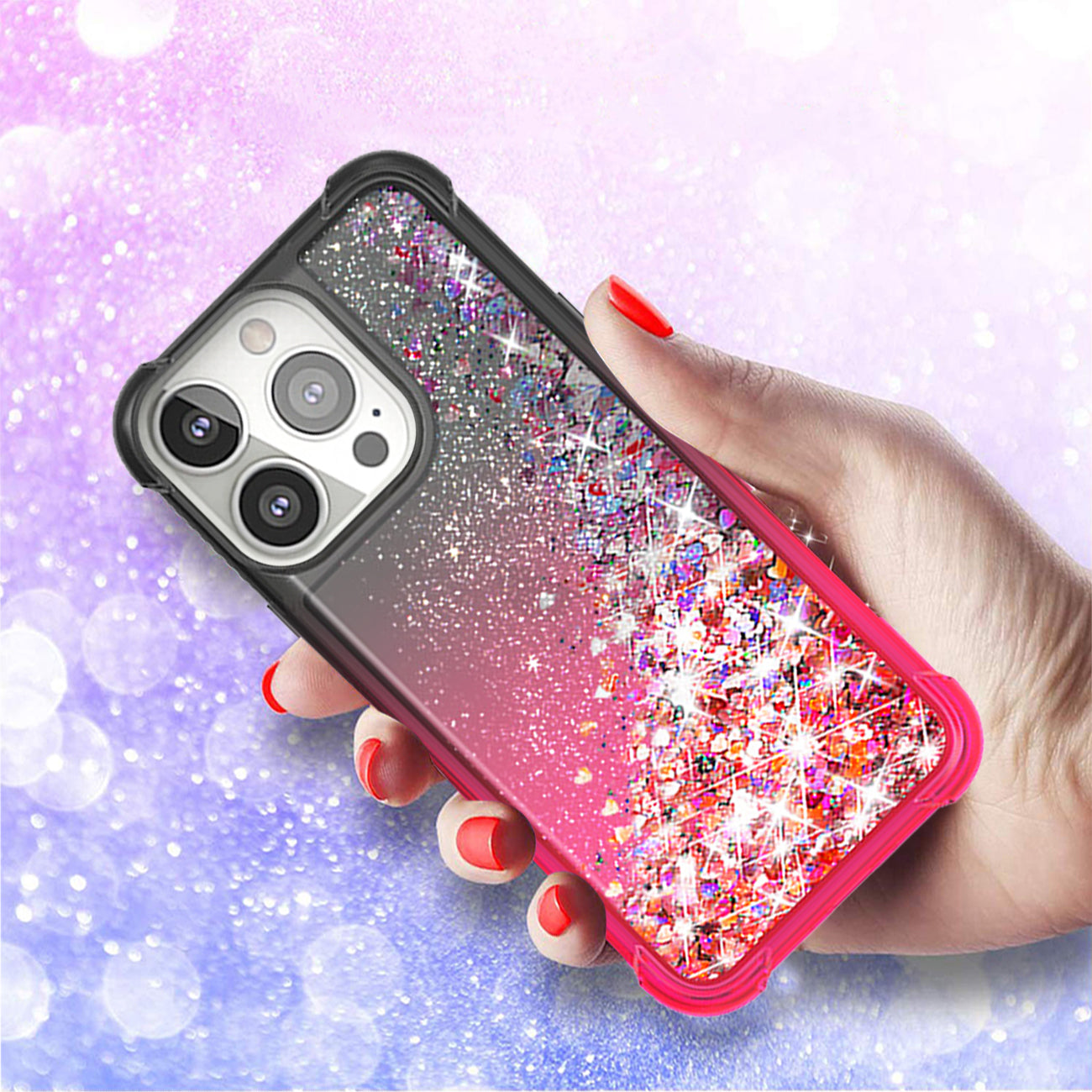 Shiny Flowing Glitter Liquid Bumper Case For APPLE IPHONE 13 PRO MAX In Black