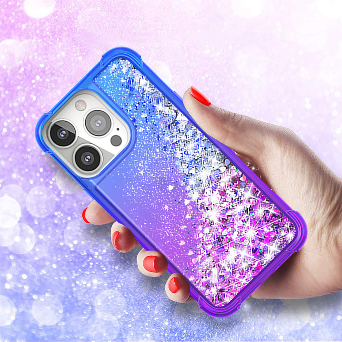 Shiny Flowing Glitter Liquid Bumper Case For APPLE IPHONE 13 PRO MAX In Blue