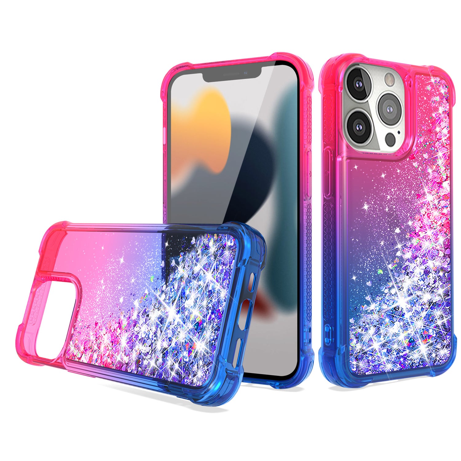 Shiny Flowing Glitter Liquid Bumper Case For APPLE IPHONE 13 PRO MAX In Pink