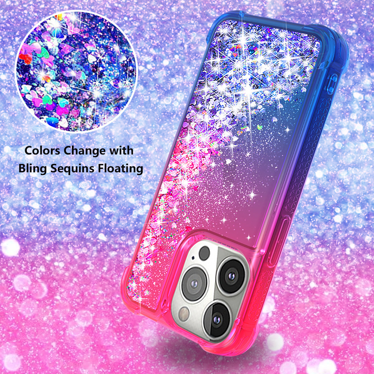 Shiny Flowing Glitter Liquid Bumper Case For APPLE IPHONE 13 PRO MAX In Pink