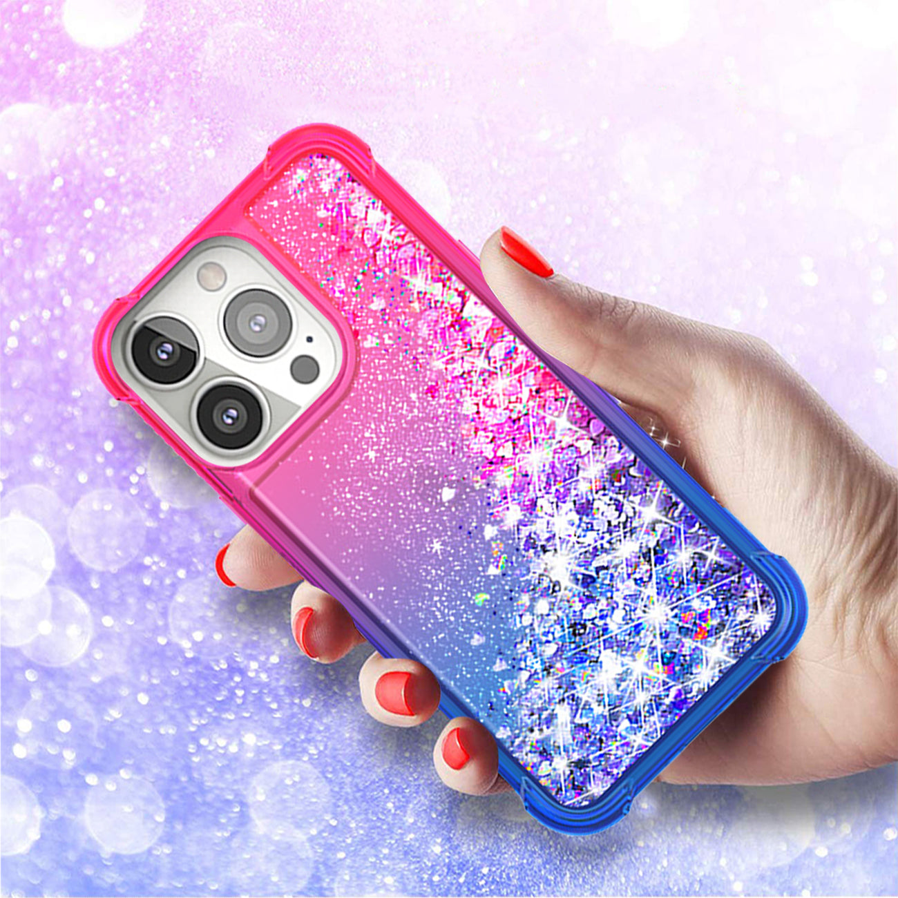 Shiny Flowing Glitter Liquid Bumper Case For APPLE IPHONE 13 PRO MAX In Pink