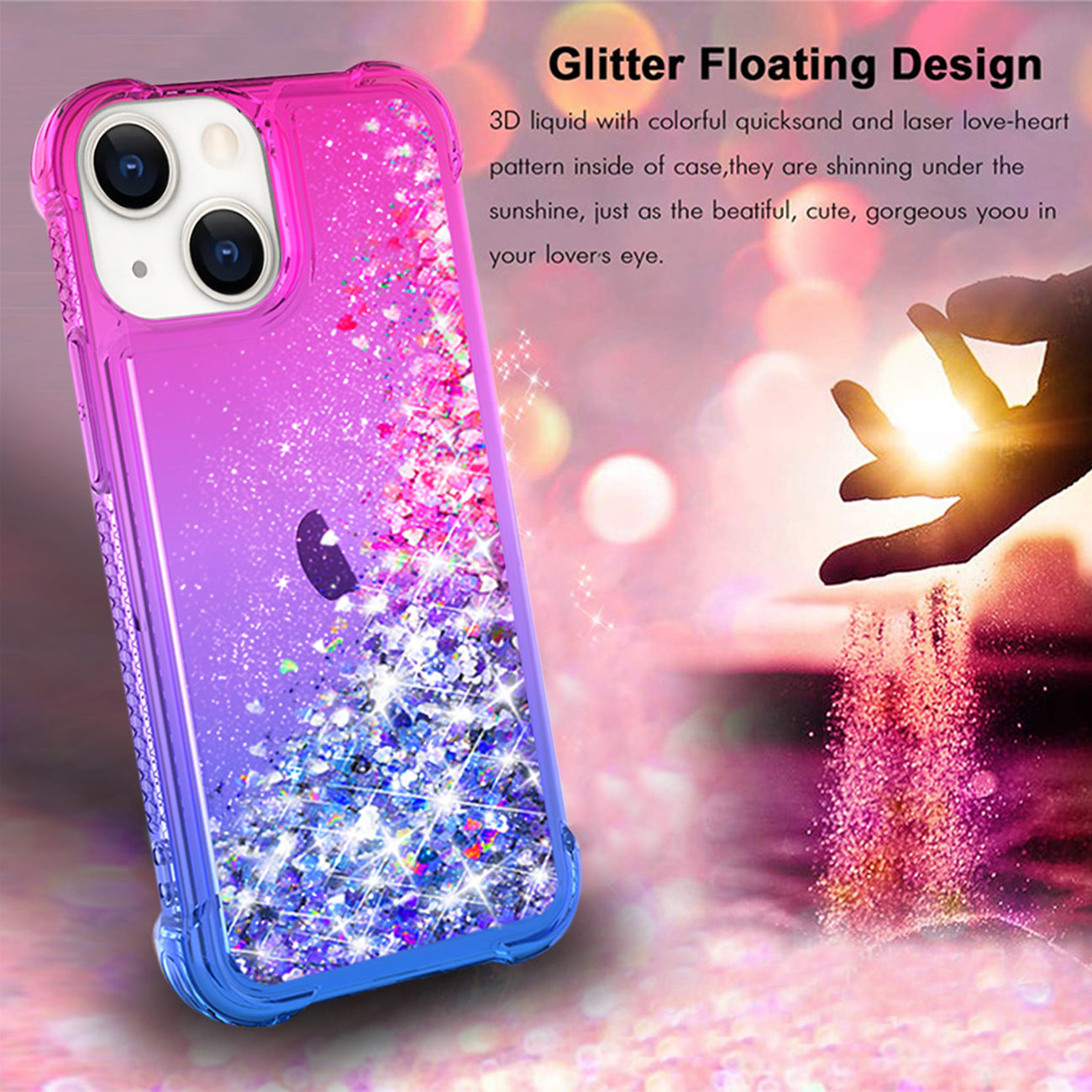Shiny Flowing Glitter Liquid Bumper Case For APPLE IPHONE 13 MINI Pink