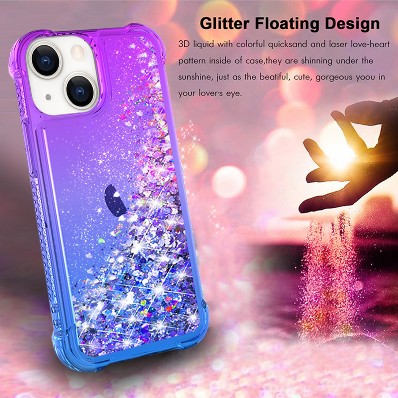 Shiny Flowing Glitter Liquid Bumper Case For APPLE IPHONE 13 MINI In Purple