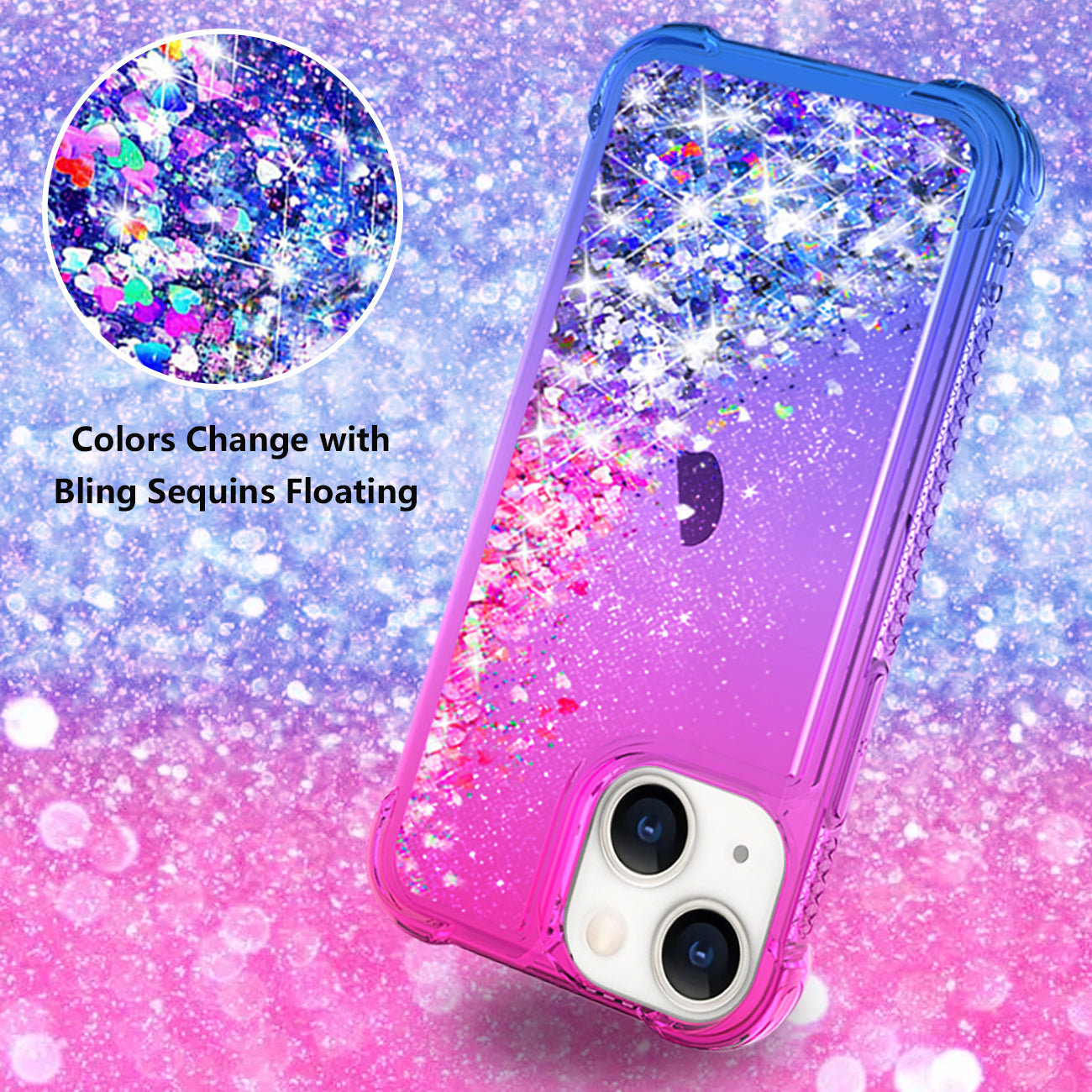Shiny Flowing Glitter Liquid Bumper Case For APPLE IPHONE 13 In Pink