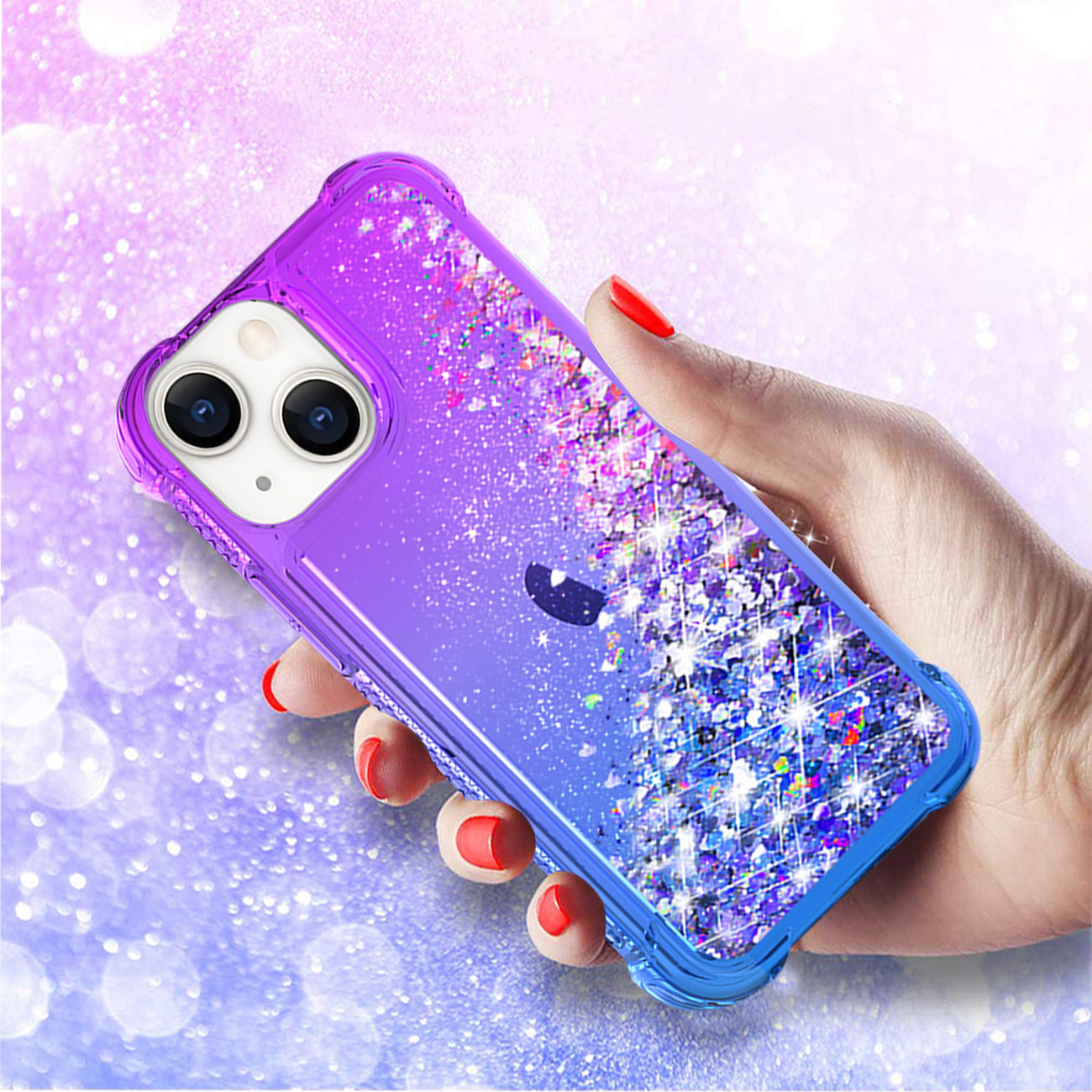 Shiny Flowing Glitter Liquid Bumper Case For APPLE IPHONE 13 In Purple
