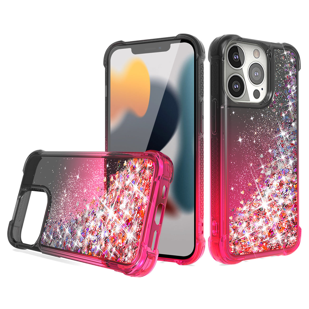 Shiny Flowing Glitter Liquid Bumper Case For APPLE IPHONE 13 PRO In Black