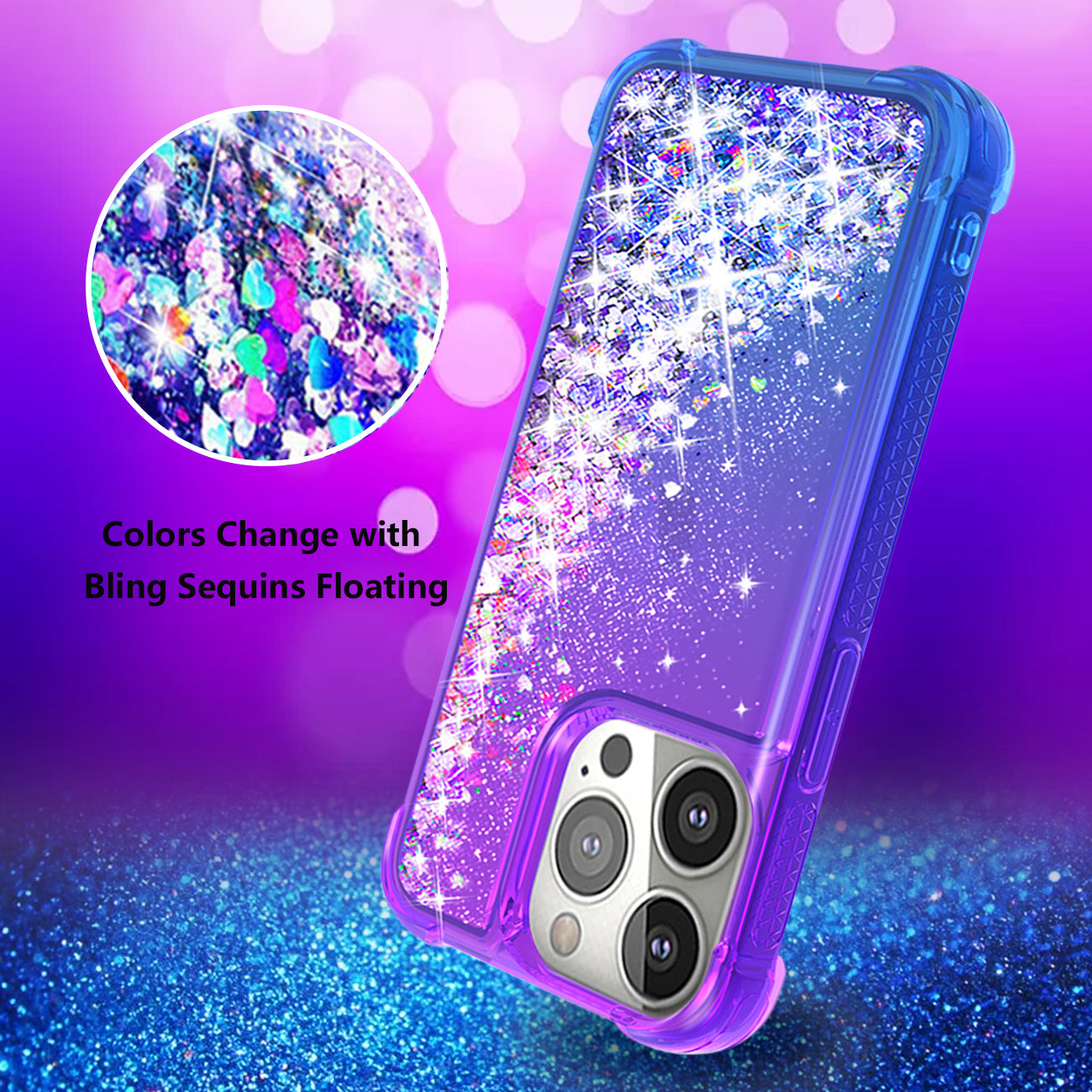 Shiny Flowing Glitter Liquid Bumper Case For APPLE IPHONE 13 PRO In Purple