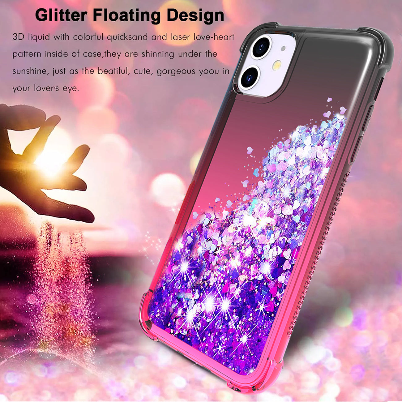 Case Bumper Shiny Flowing Glitter Liquid Apple iPhone 11 Black Color